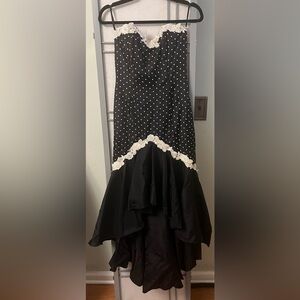 Scott McClintock Size 4 Vintage Lace Beaded Strapless Dress Black Polka Dot 80s